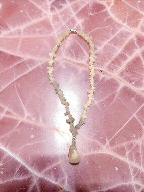 HANDMADE ROSE PINK QUARTZ CRYSTAL NECKLACE  17 IN.